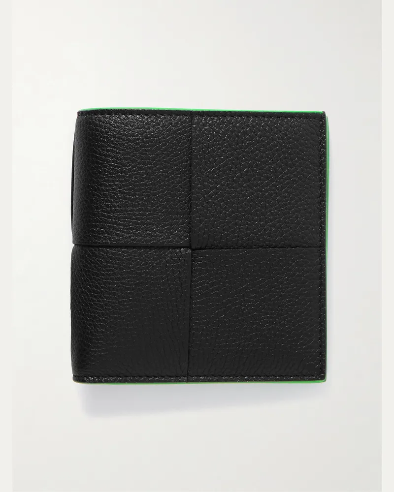 Bottega Veneta Aufklappbares Portemonnaie aus vollnarbigem Intrecciato-Leder Schwarz