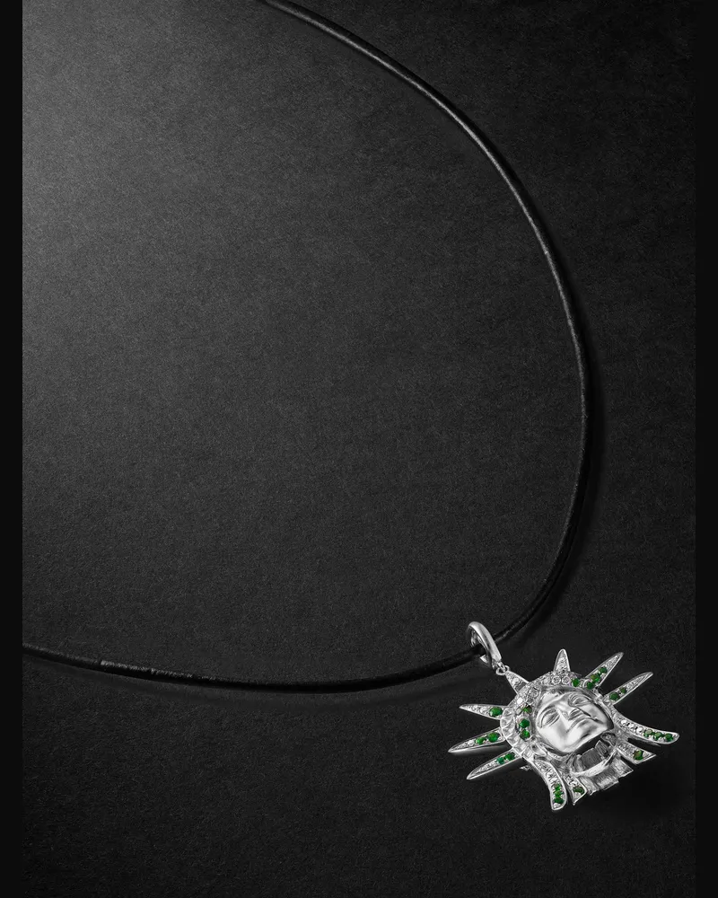 Annoushka Statue of Liberty 18-Karat White Gold, Diamond and Tsavorite Pendant Necklace Silver