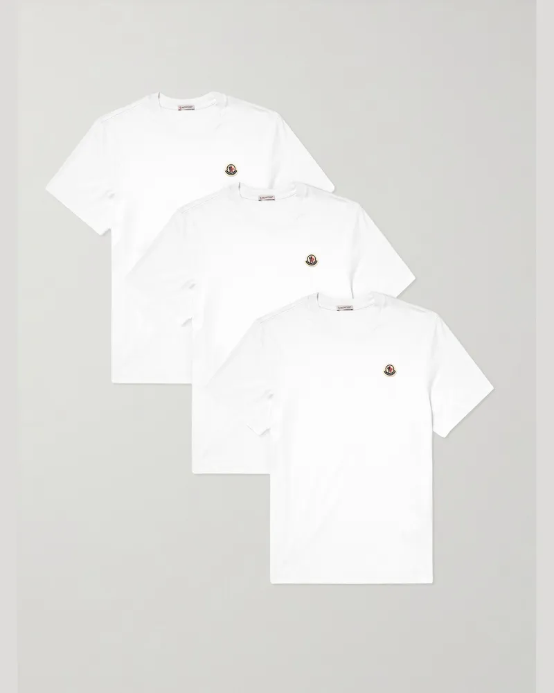 Moncler Three-Pack Logo-Appliquéd Cotton-Jersey T-Shirts White