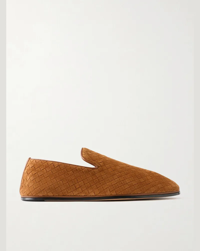 Bottega Veneta Palazzo Intrecciato Suede Loafers Brown