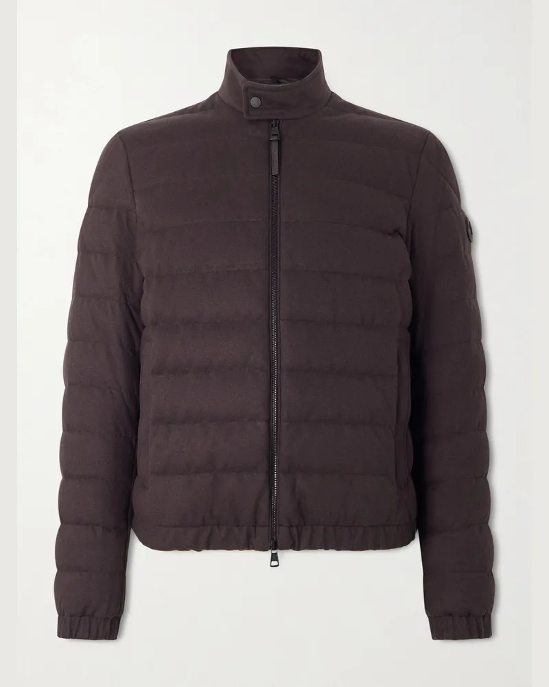 Moncler Luray Slim-Fit Leather-Trimmed Quilted Jersey Down Jacket Brown