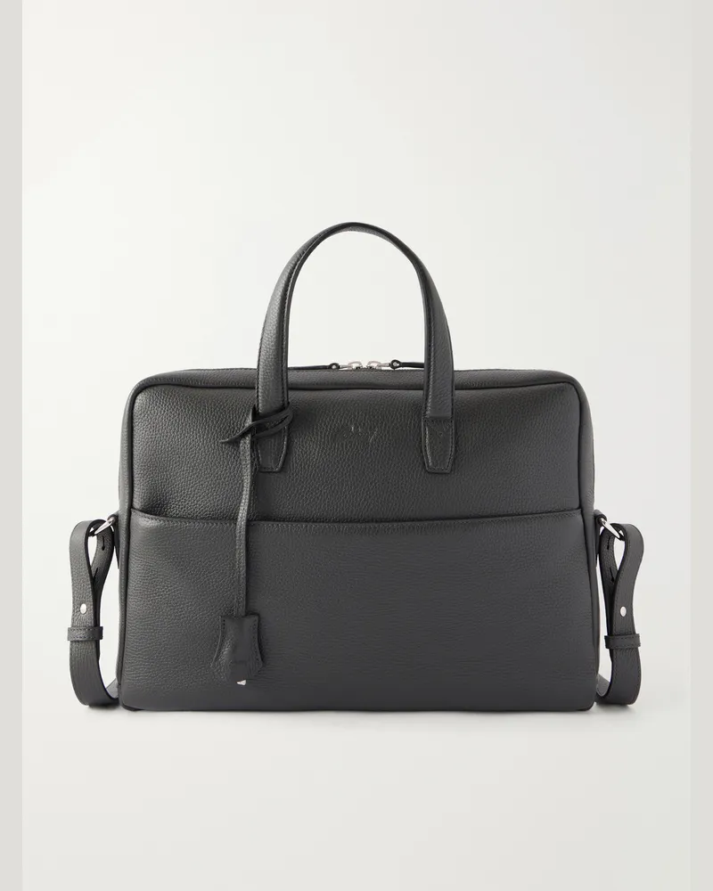 Brioni Full-Grain Leather Briefcase Gray