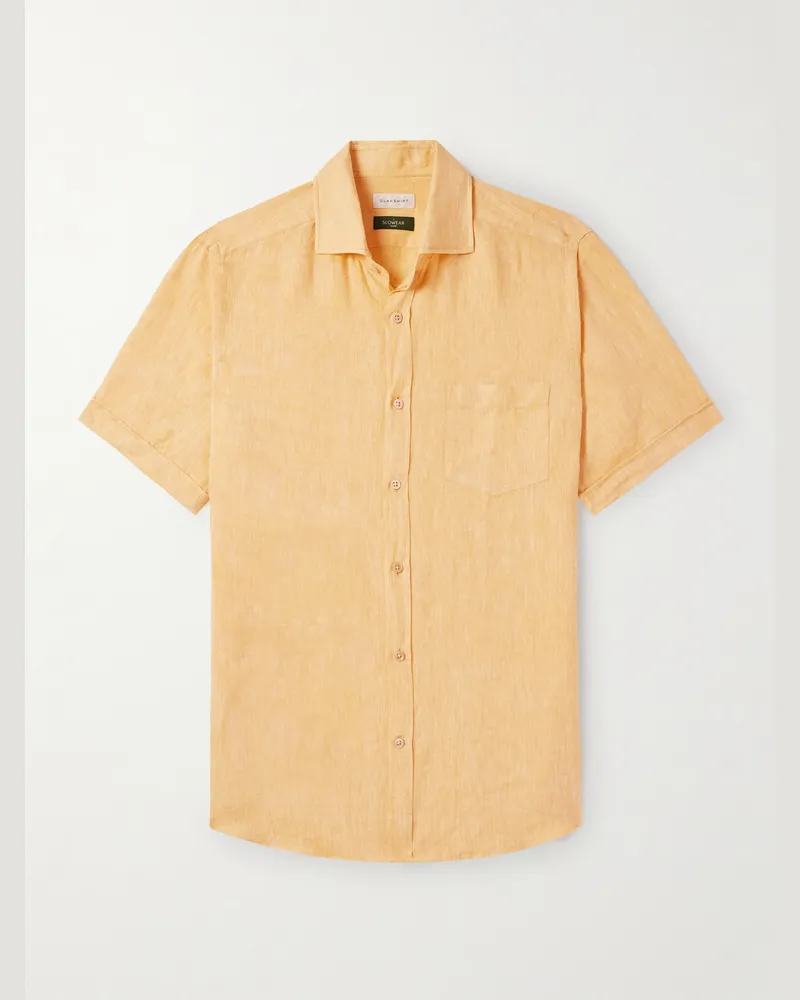 Incotex Glanshirt schmal geschnittenes Hemd aus Leinen Gelb