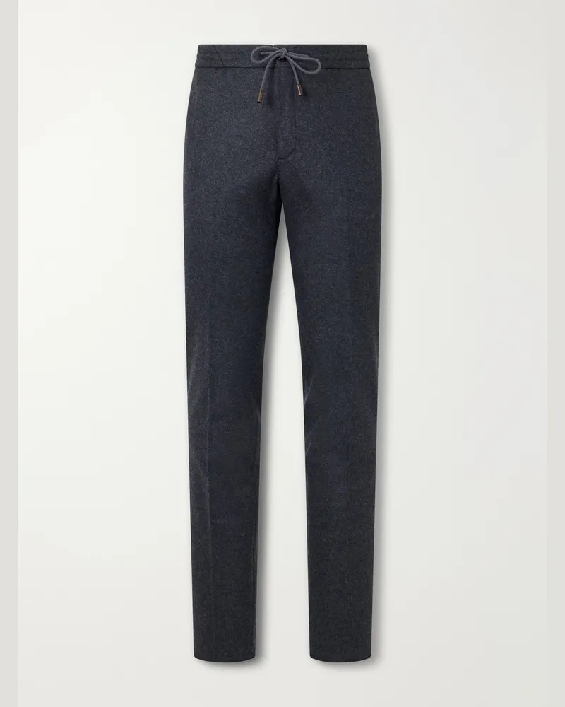 Slowear Straight-Leg Cashmere-Flannel Drawstring Trousers Gray