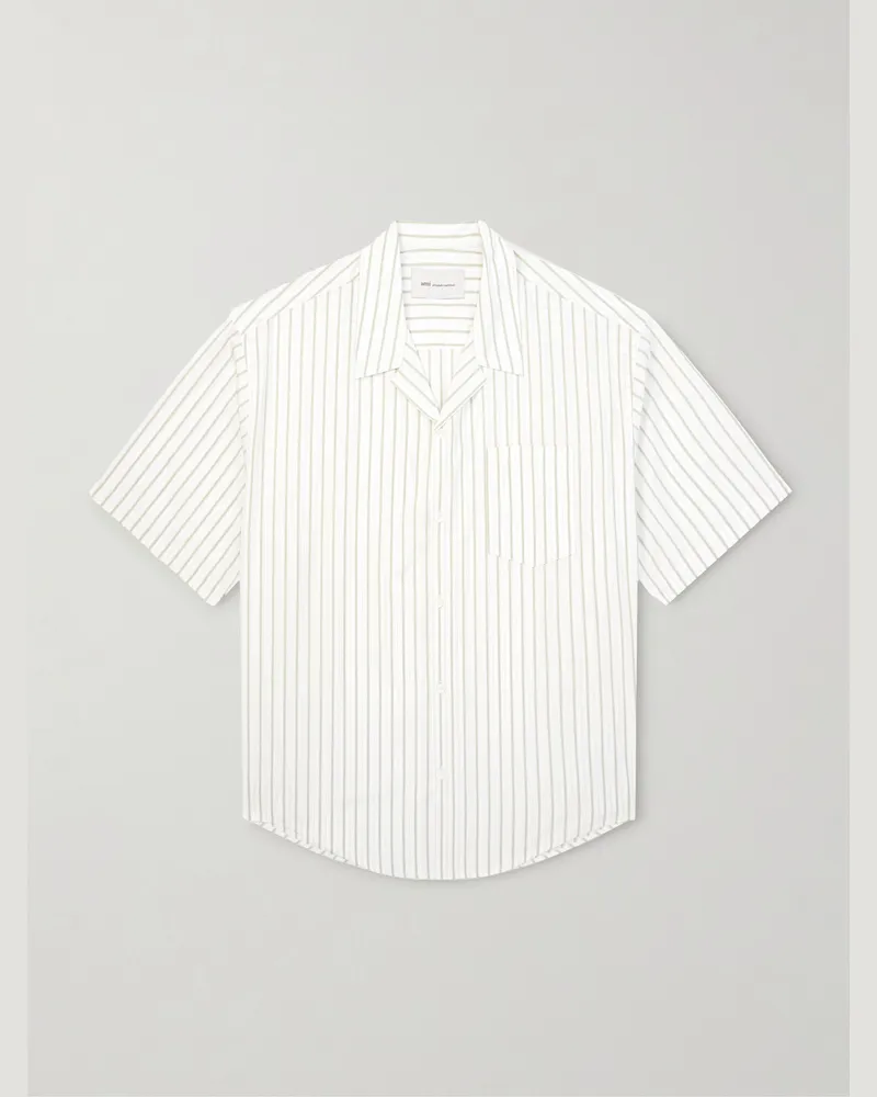 AMI Paris Logo-Embossed Striped Cotton-Poplin Shirt White