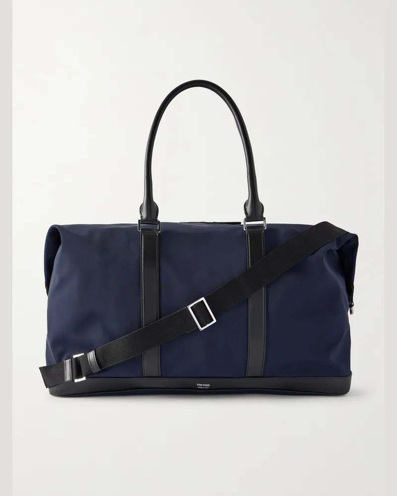 Tom Ford Weekender aus recyceltem Nylon mit Lederbesatz Blau