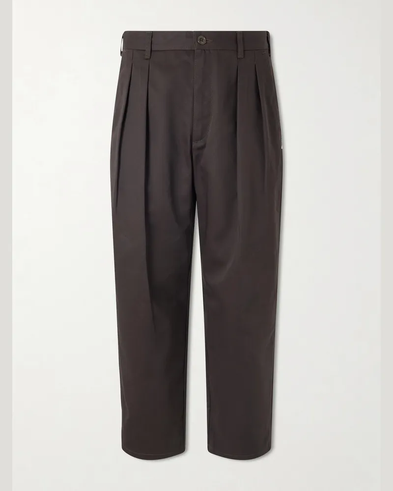 WTAPS Straight-Leg Pleated Twill Trousers Brown