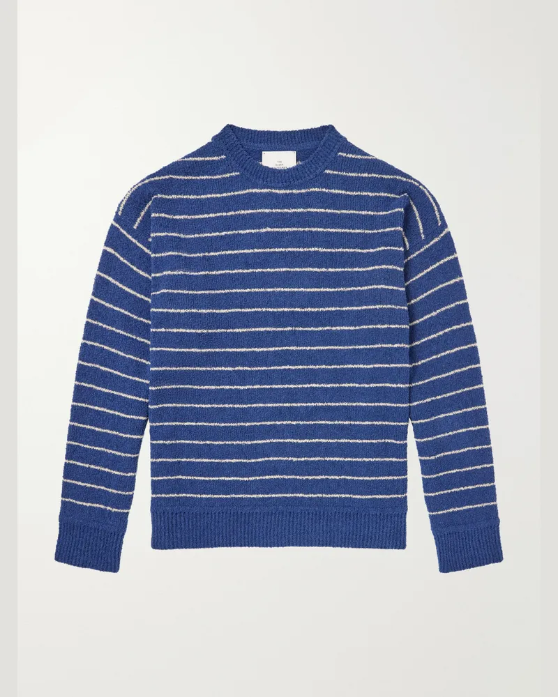 The Elder Statesman Eyelash Striped Cotton-Blend Sweatshirt Blue