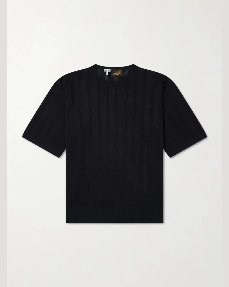 Loewe Paula Ibiza Knitted Linen-Blend T-Shirt Black