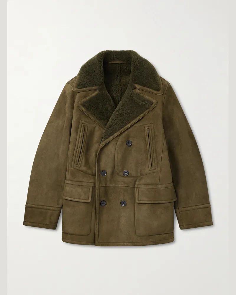 Ralph Lauren Double-Breasted Shearling Jacket Green