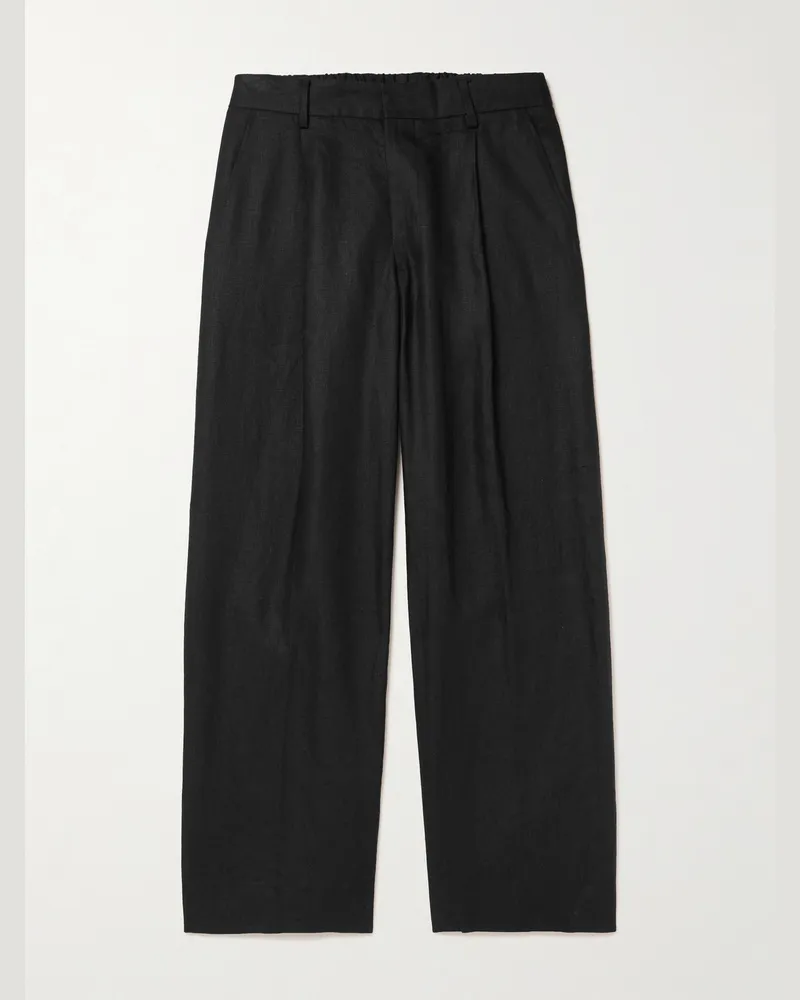 NN 07 Kay 1454 gerade geschnittene Bundfaltenhose aus Leinen Schwarz