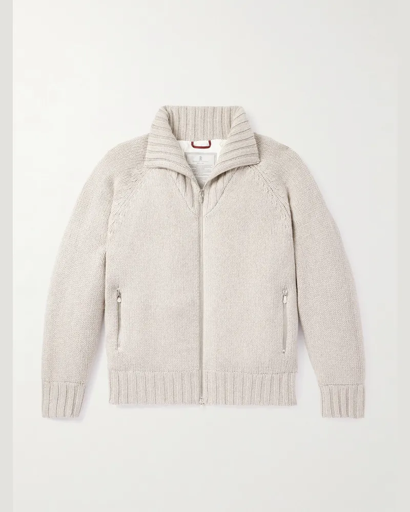 Brunello Cucinelli Cardigan aus Kaschmir mit Reißverschluss Grau