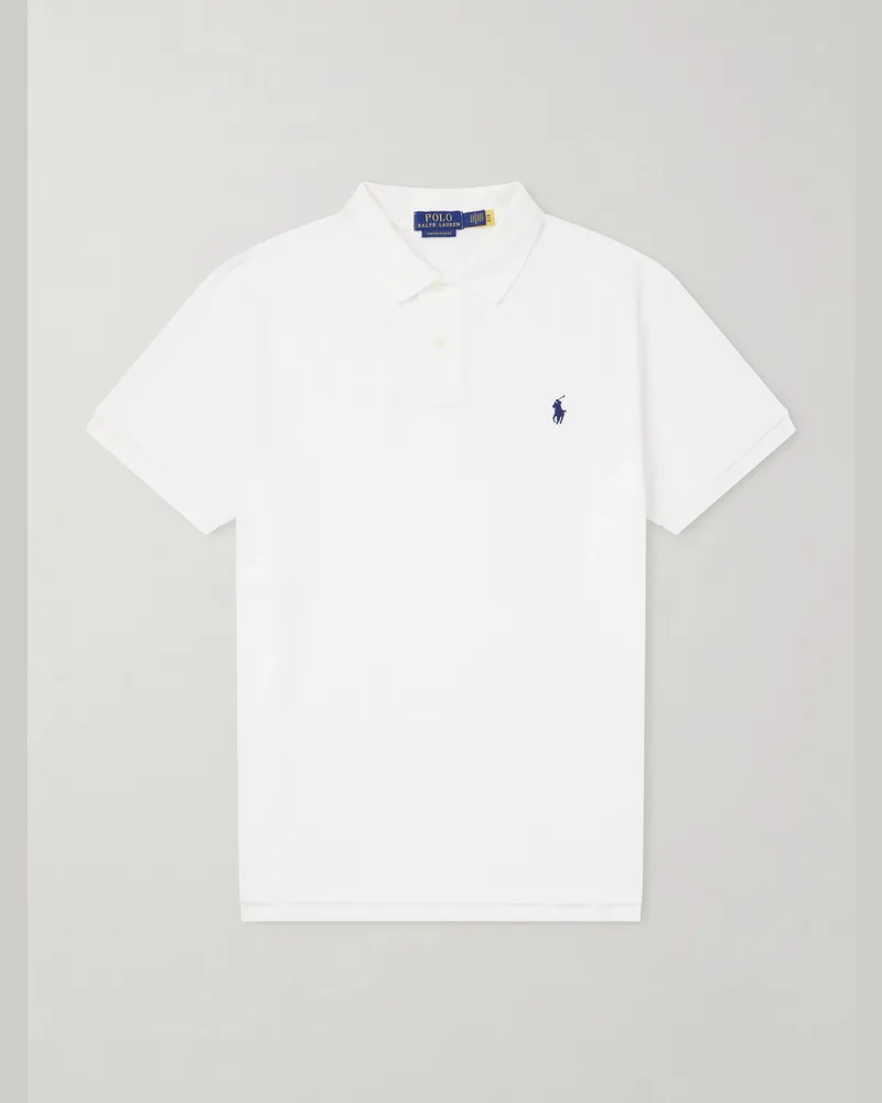 Ralph Lauren Logo-Embroidered Cotton-Piqué Polo Shirt White