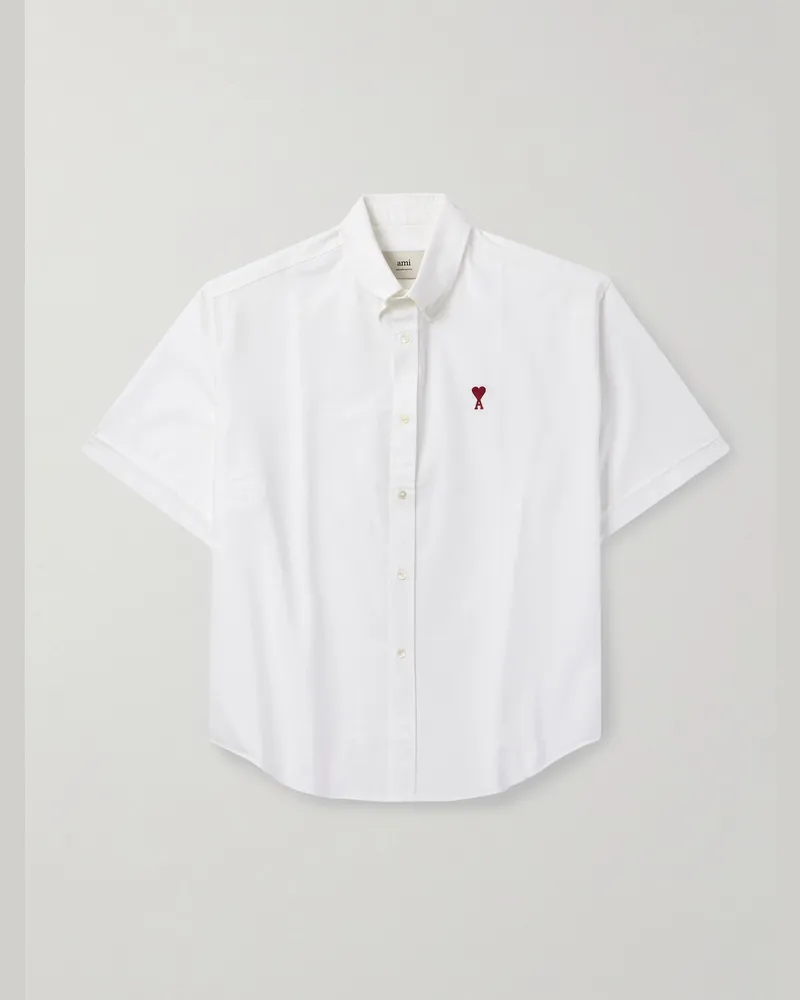 AMI Paris Hemd aus Baumwoll-Oxford mit Button-Down-Kragen und Logostickerei Weiß
