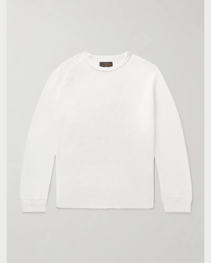 Beams Plus Slim-Fit Waffle-Knit Cotton T-Shirt White
