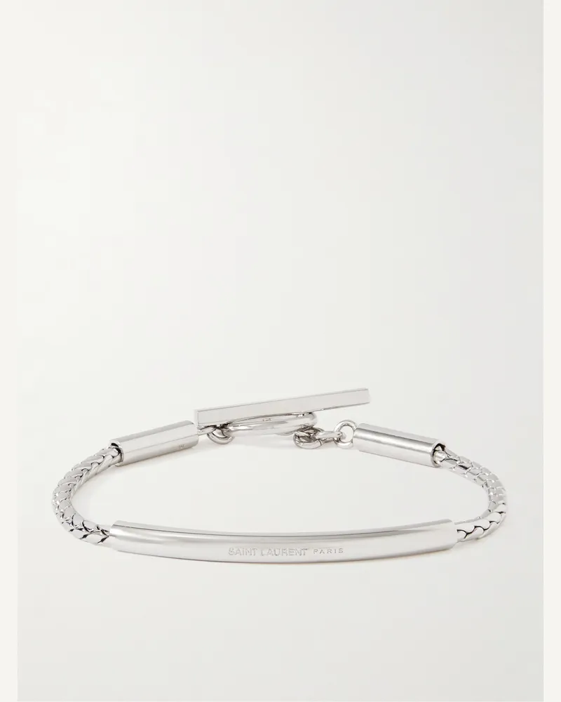 Saint Laurent Silberfarbenes Armband mit Logogravur Silber