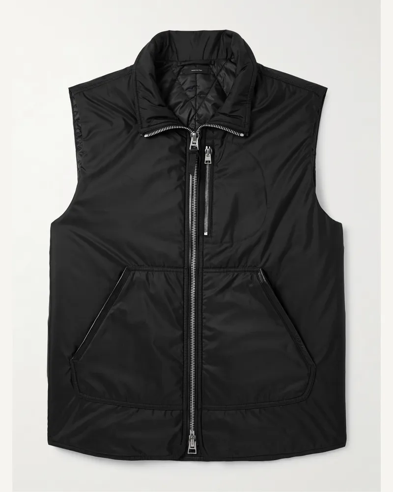 Tom Ford Padded Leather-Trimmed Shell Gilet Black
