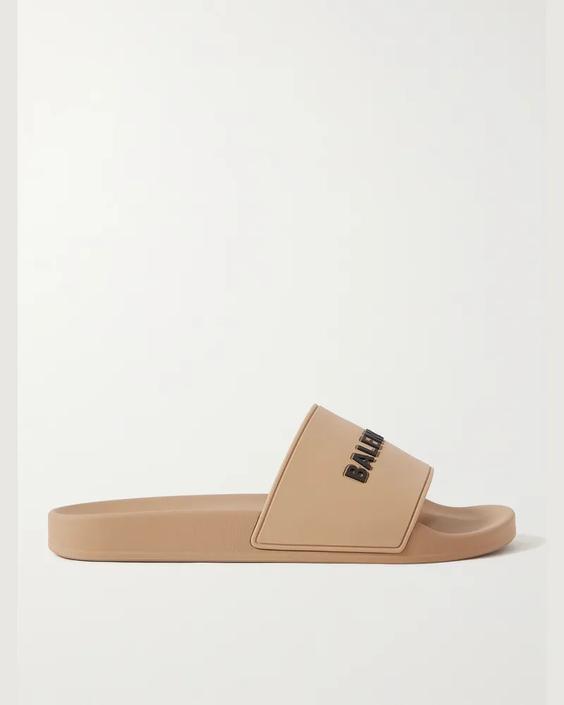 Balenciaga Logo-Detailed Rubber Slides Neutrals