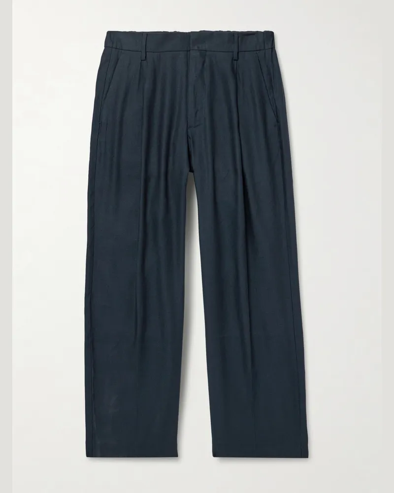NN 07 Kay 10037 Straight-Leg Pleated Woven Trousers Blue