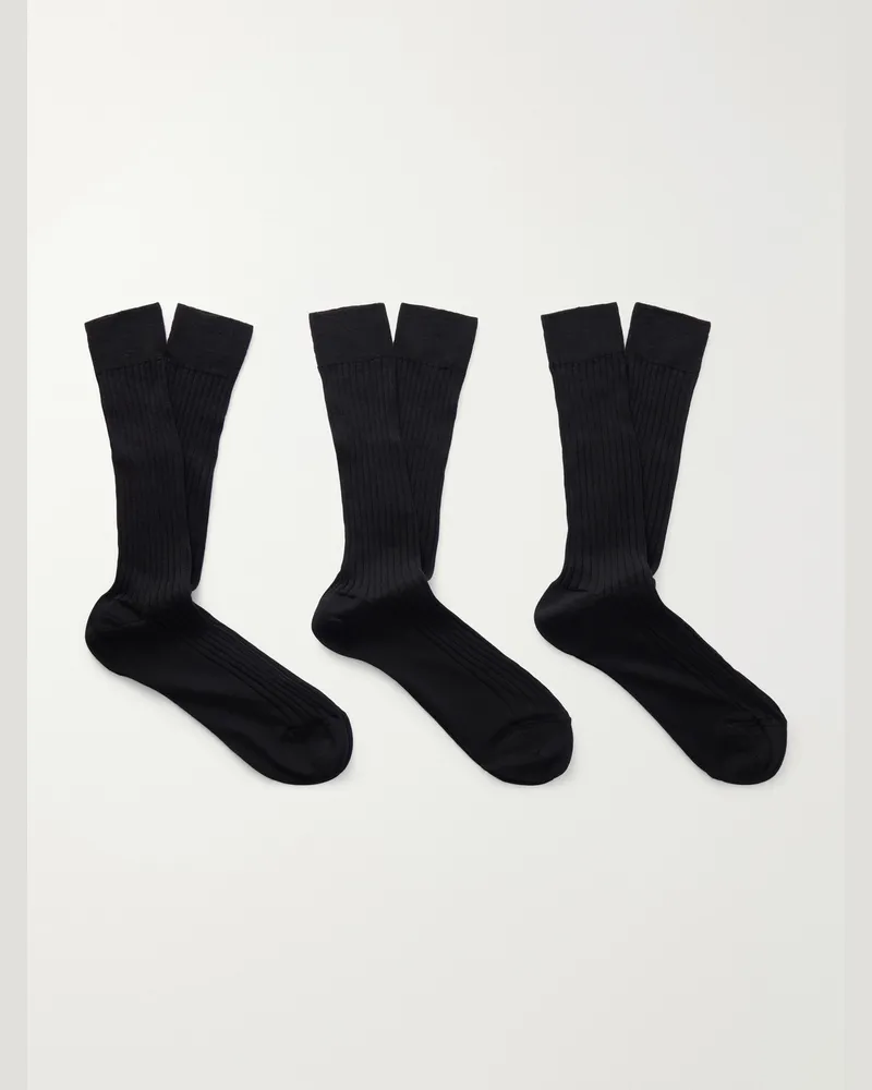 MR P. Set of Three Wool-Blend Socks Black