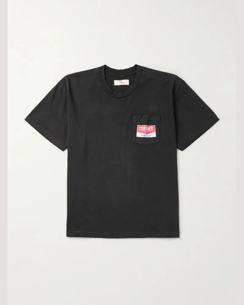 Cherry Los Angeles T-Shirt aus Baumwoll-Jersey mit Logoprint in Stückfärbung und Distressed-Optik Schwarz
