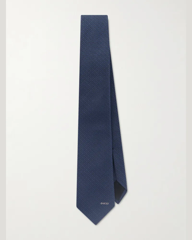 Gucci Krawatte aus Jacquard aus einer Baumwoll-Seidenmischung mit Logomuster, 7 cm Blau