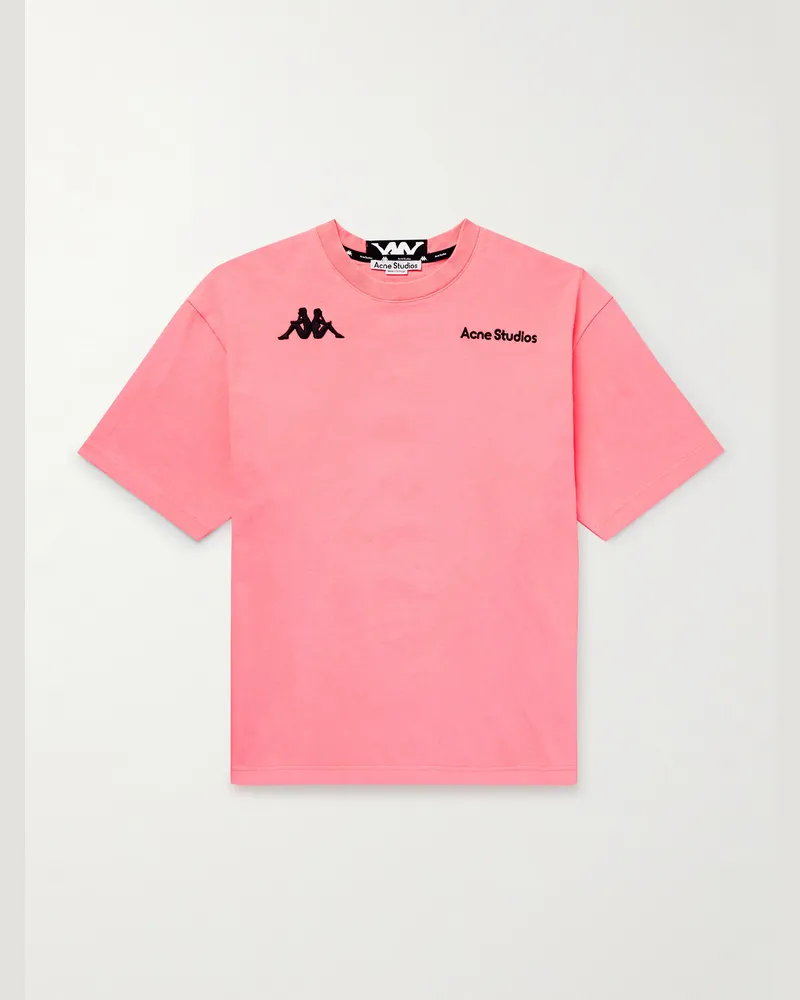 Acne Studios Kappa T-Shirt aus Baumwoll-Jersey mit Webband und Logostickerei Pink