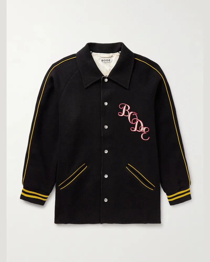 BODE Reversible Logo-Appliquéd Wool and Satin Jacket Black