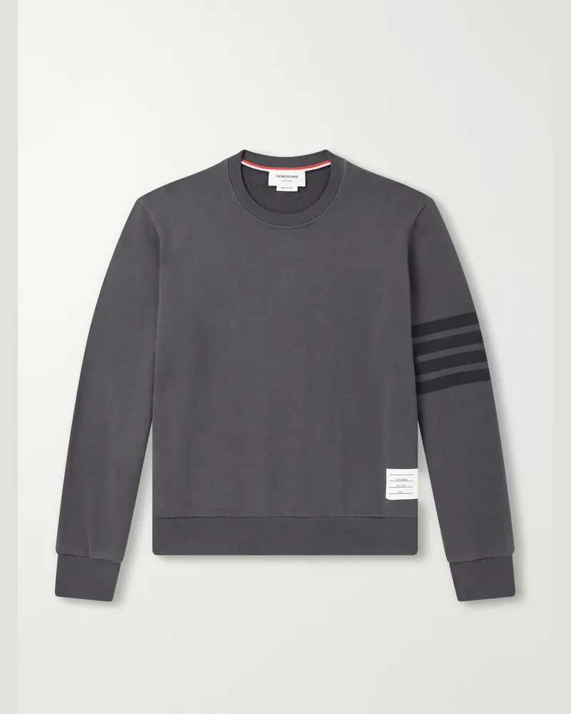 Thom Browne 4-Bar Stripe Cotton-Jersey Sweatshirt Gray