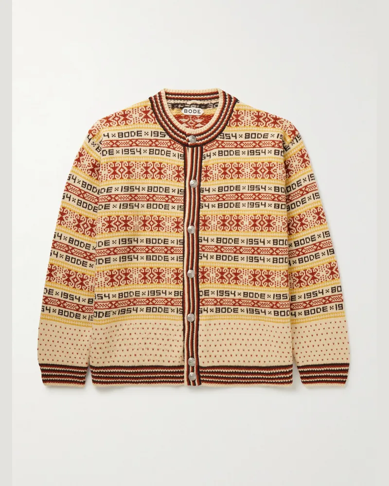 BODE Marzipan Jacquard-Knit Wool Cardigan Yellow