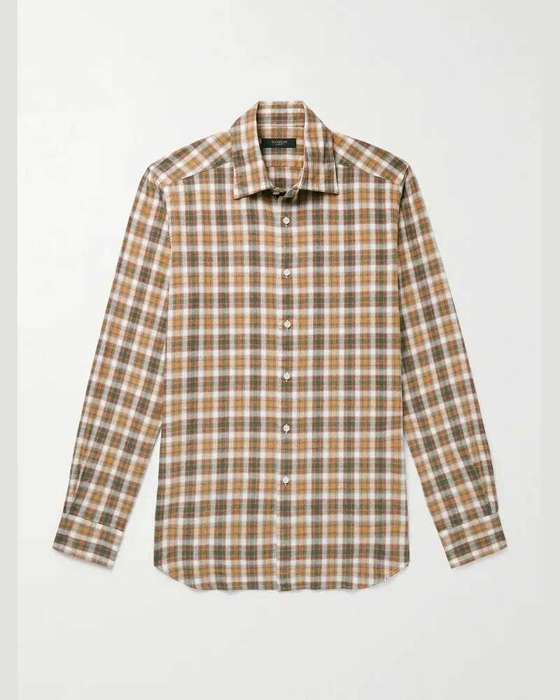 Incotex Glanshirt schmal geschnittenes Hemd aus kariertem Baumwollflanell Braun