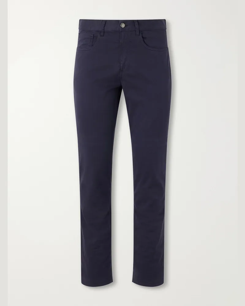 Canali Tapered Cotton-Blend Twill Trousers Blue