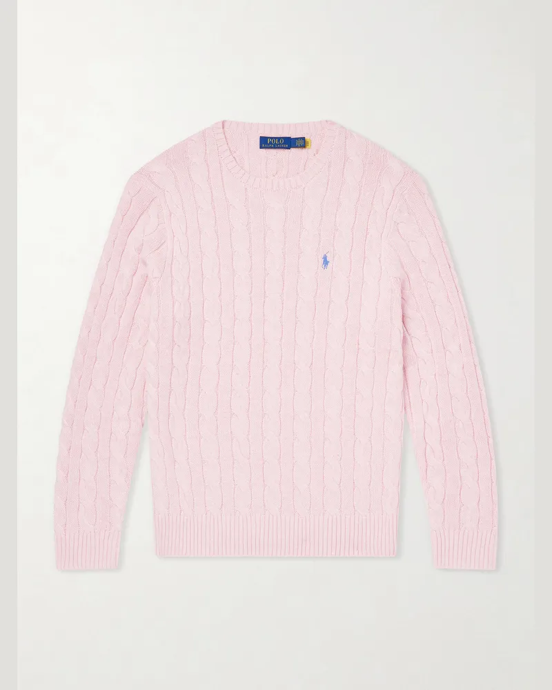 Ralph Lauren Logo-Embroidered Cable-Knit Cotton Sweater Pink