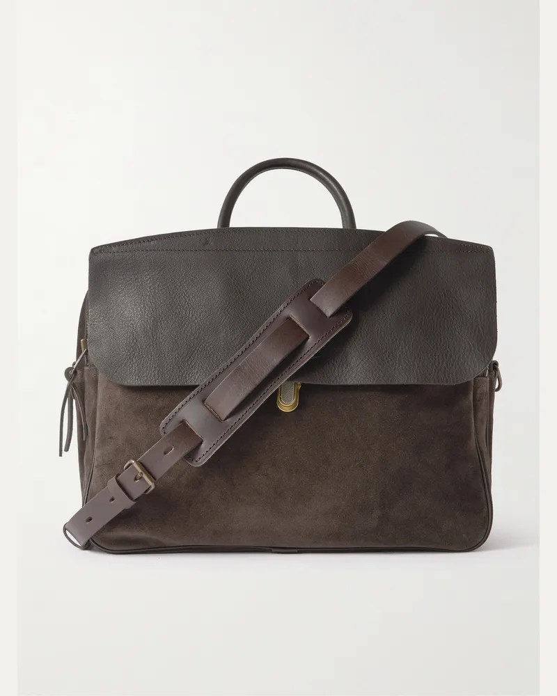 Bleu de Chauffe Zeppo Duo Aktentasche aus Veloursleder mit Besatz aus vollnarbigem Leder Braun