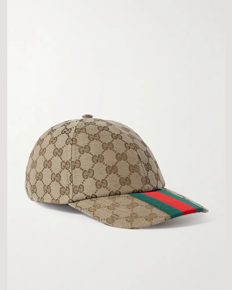 Gucci Webbing-Trimmed Monogrammed Canvas Baseball Cap Brown