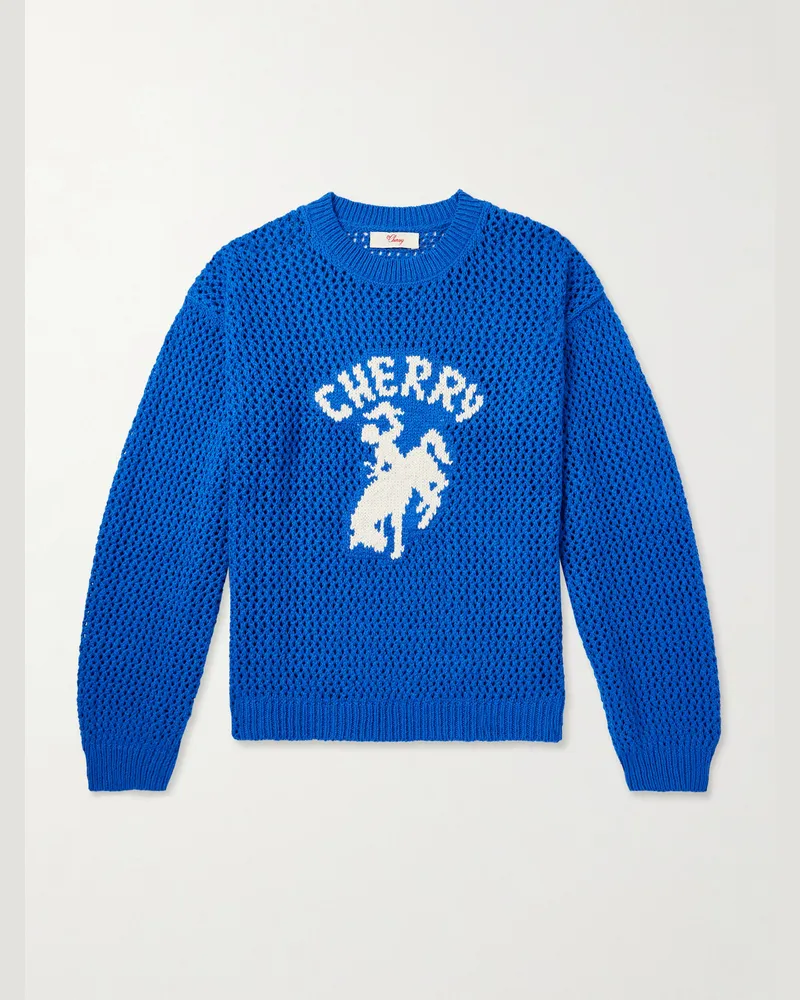 Cherry Los Angeles Intarsia Cotton Sweater Blue