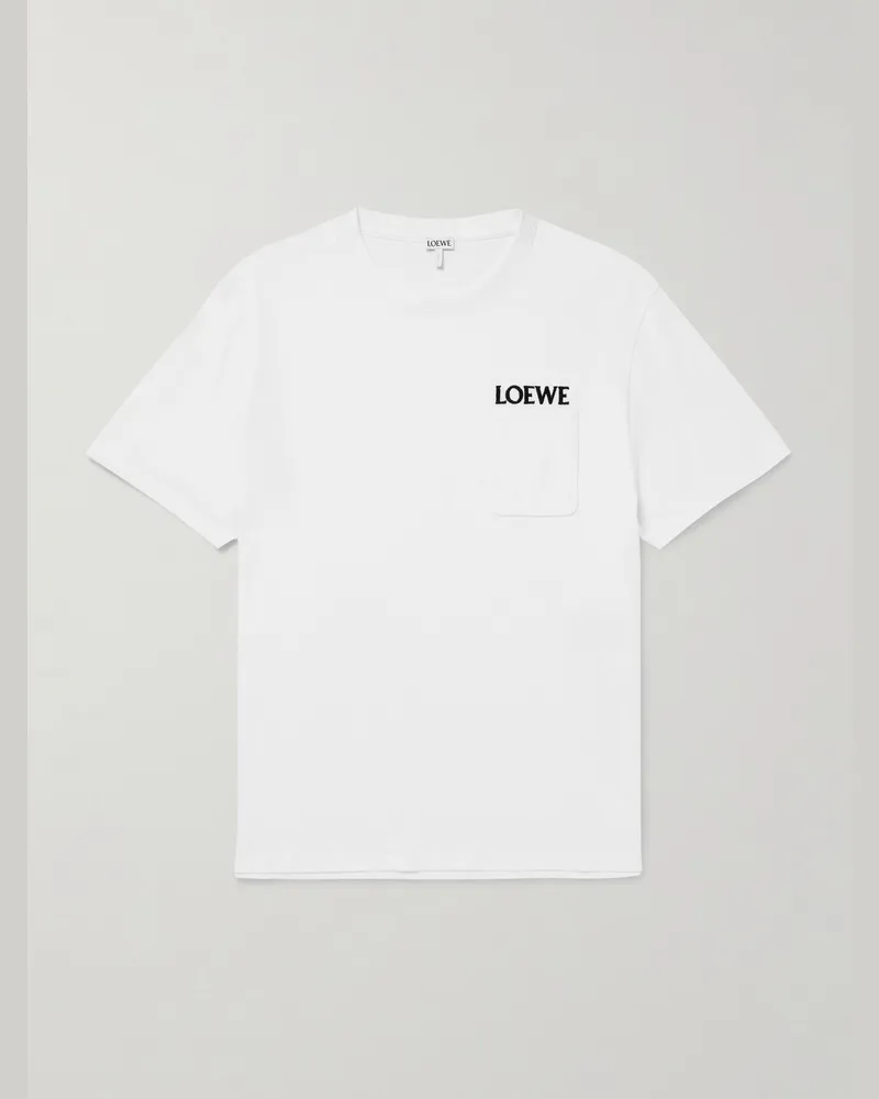 Loewe Logo-Embroidered Cotton-Blend Jersey T-Shirt White