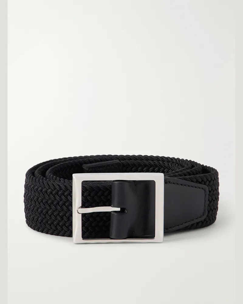 Berluti 3.8cm Leather-Trimmed Braided Belt Black
