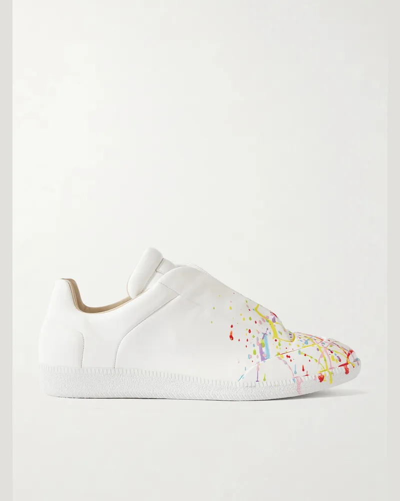 Maison Margiela Future Low Paint-Splattered Leather Sneakers White