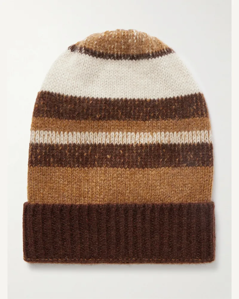 The Elder Statesman Striped Cashmere Beanie Brown