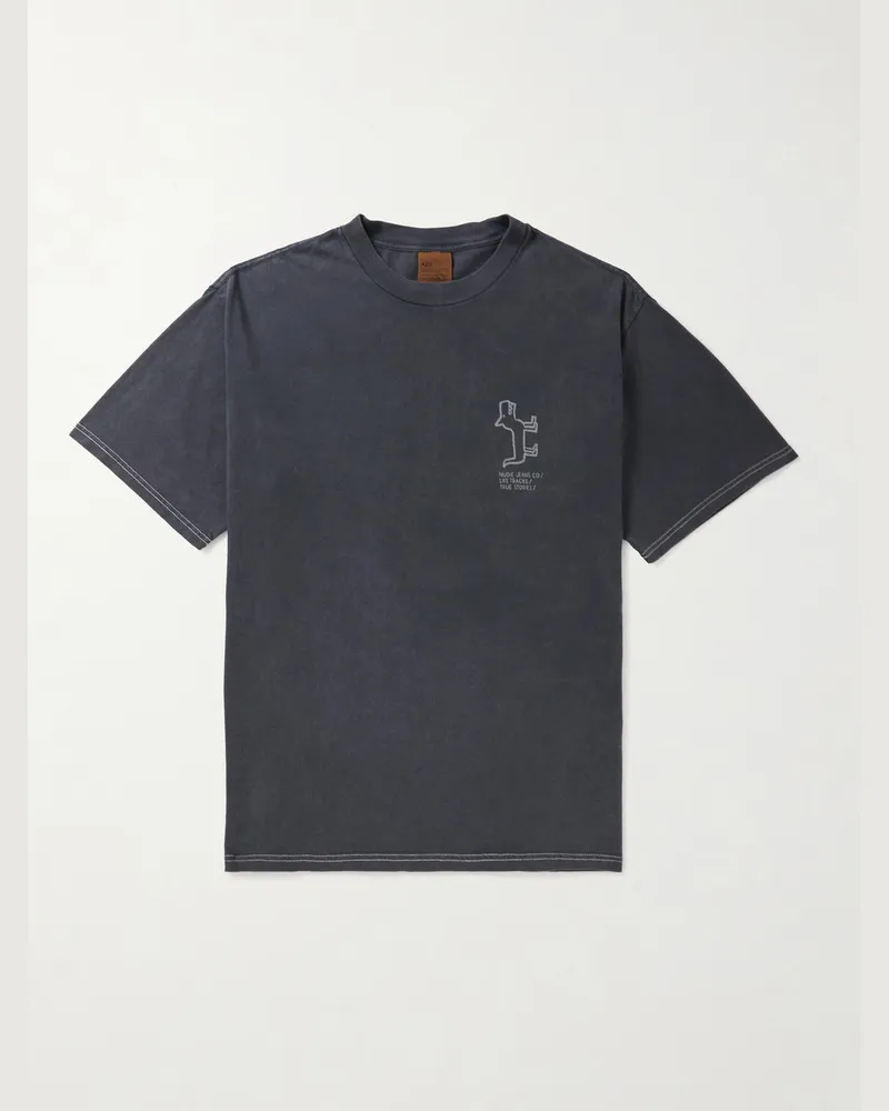 Nudie Jeans Koffe Scratched Tracks Printed Cotton-Jersey T-Shirt Gray