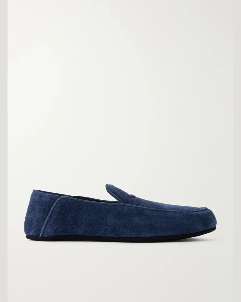 George Cleverley Mayfair Collapsible-Heel Suede Loafers Blue