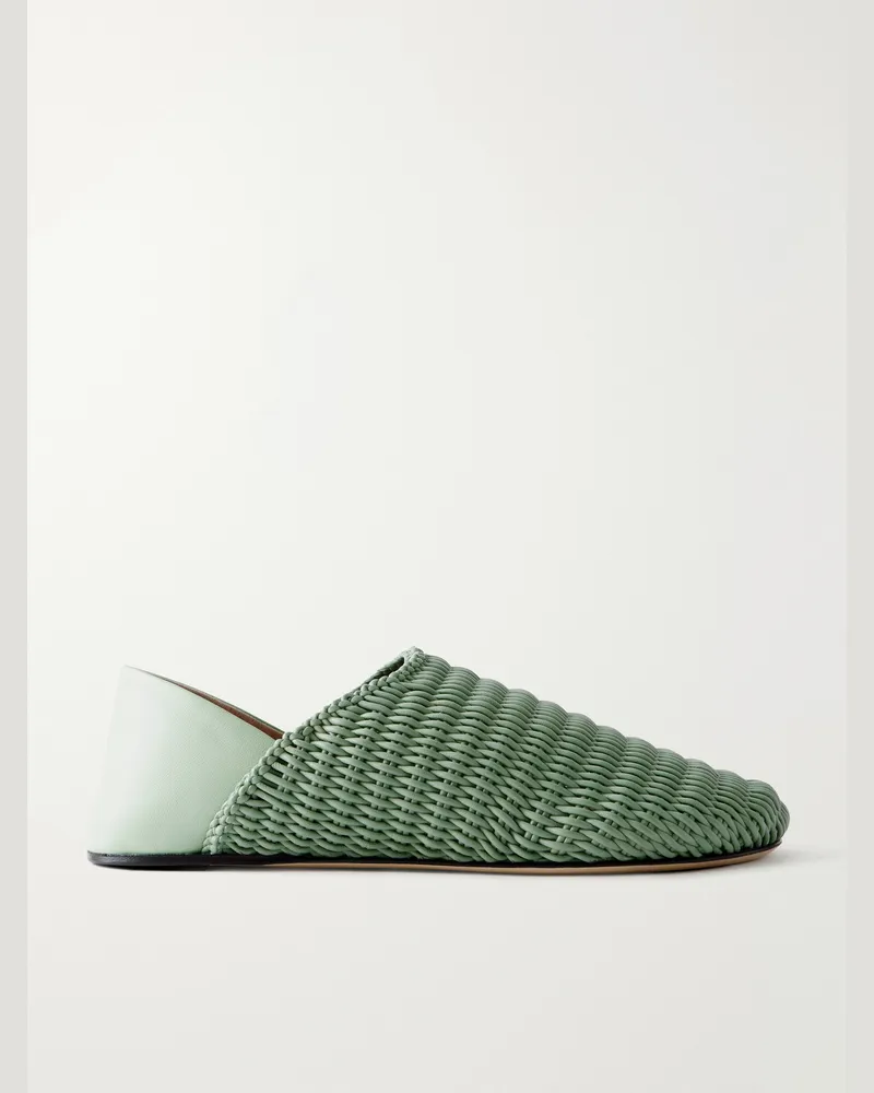 J.W.Anderson Woven-Leather Slippers Green