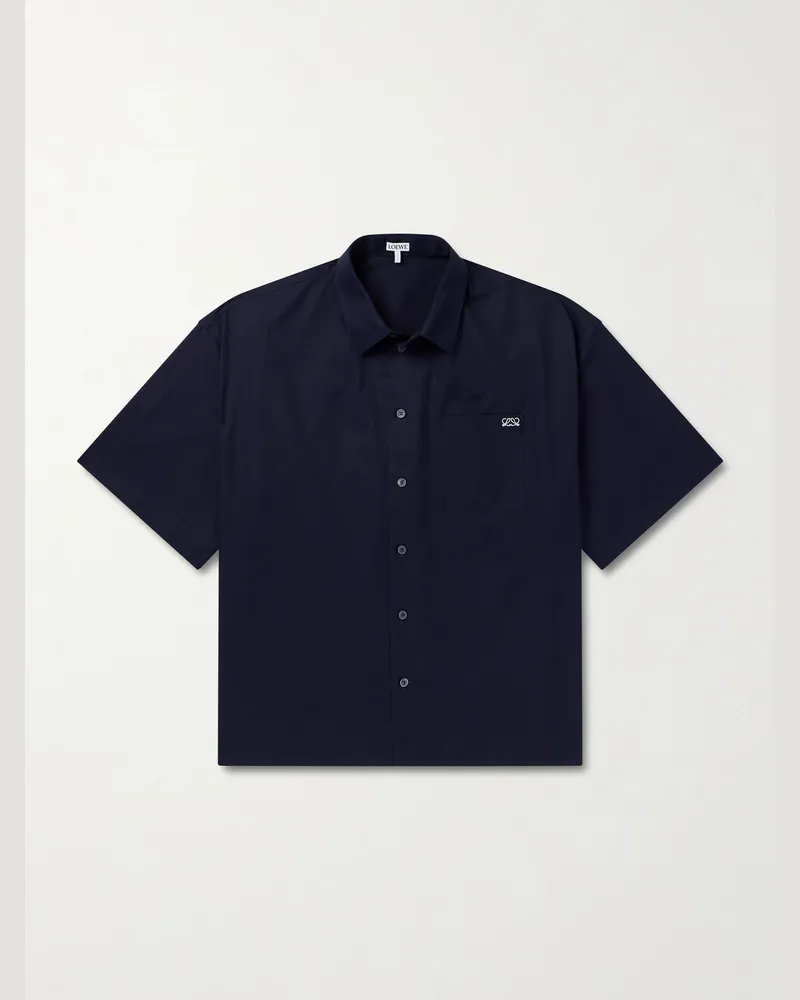 Loewe Anagram-Embroidered Cotton-Twill Shirt Blue