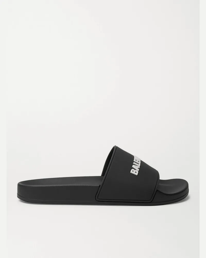 Balenciaga Logo-Detailed Rubber Slides Black