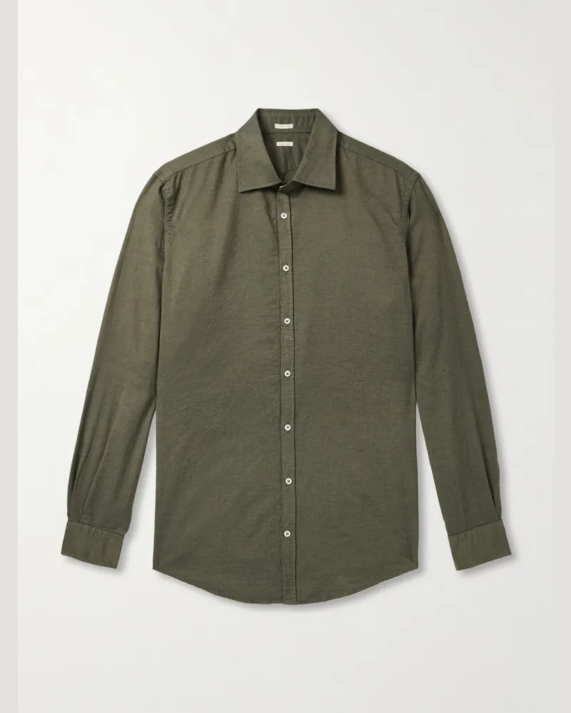 Massimo Alba Genova Hemd aus Baumwoll-Chambray mit Cutaway-Kragen Grün