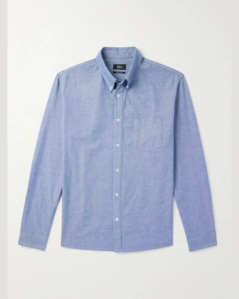 A.P.C. Edouard Brodé Hemd aus Baumwoll-Chambray Blau