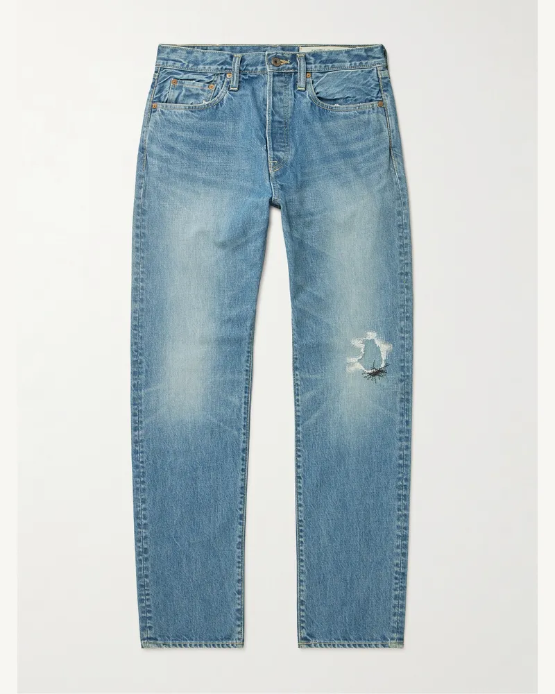 KAPITAL Monkey CISCO schmal geschnittene Jeans in Distressed-Optik Blau