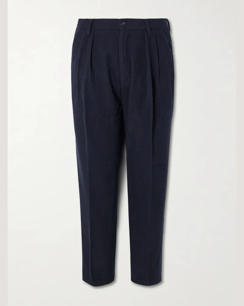 Massimo Alba Tapered Pleated Virgin Wool and Cotton-Blend Trousers Blue