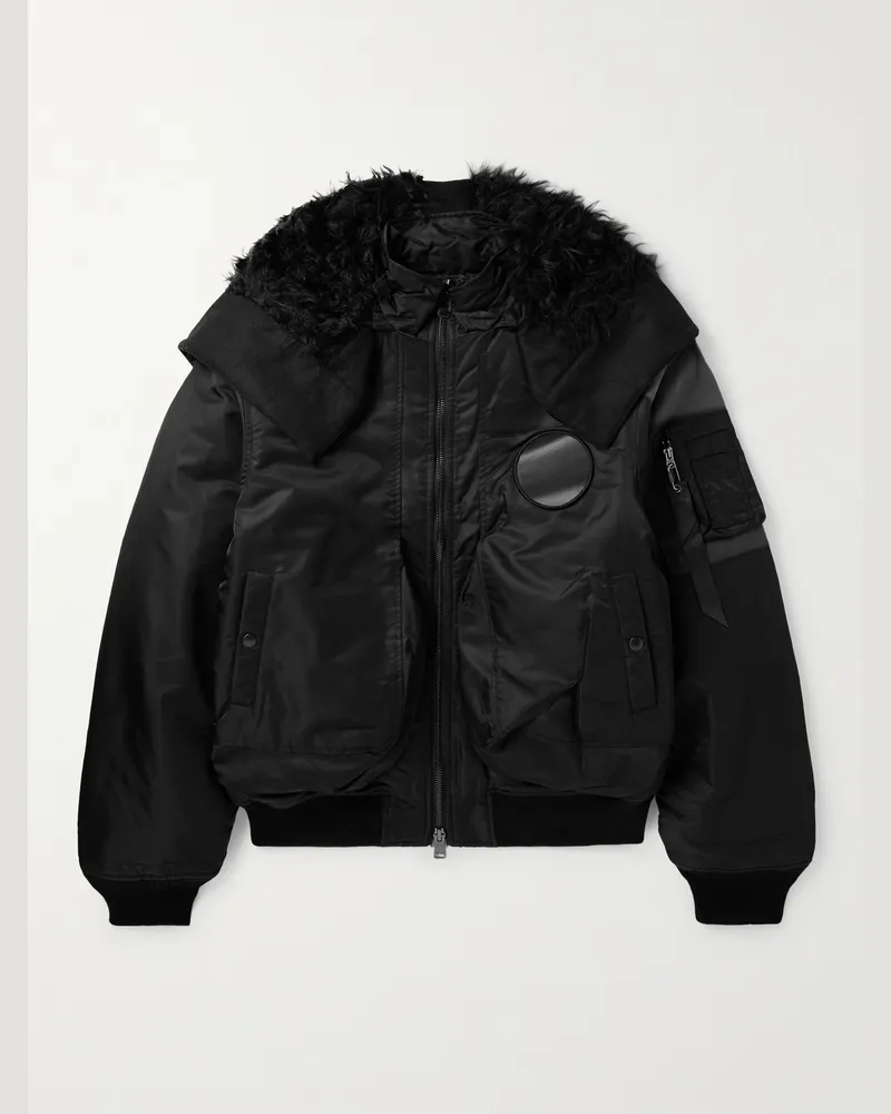 JiyongKim Alpha Industries Bomberjacke aus sonnengebleichter Baumwolle mit Kapuze aus plüschbesetztem Shell Schwarz